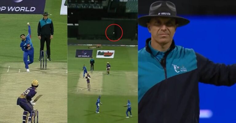 WATCH: Fazalhaq Farooqi sends the ball to the moon all the way through Abu Dhabi Knight Riders vs MI Emirates conflict